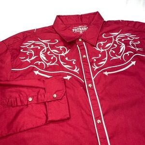 Potrero Mens Red Western Embroidered Snap Front Shirt 3XL Long Sleeve Vaquero
